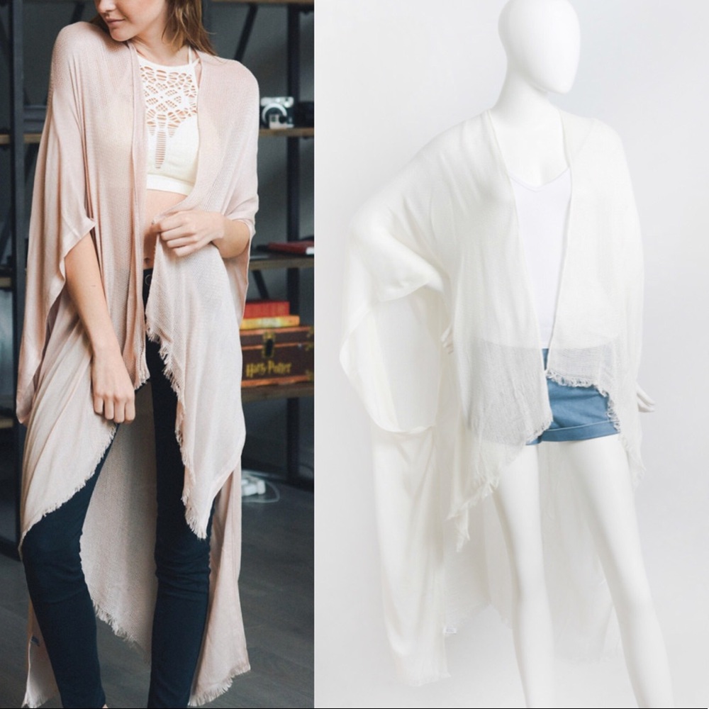 3/$25🧿NEW! Flowy Open Kimono - White - Picture 2 of 3